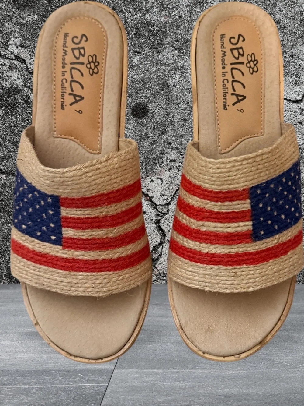 Sbicca Liberty Sandals Size 9 Red White Blue American Flag Espadrille Platform